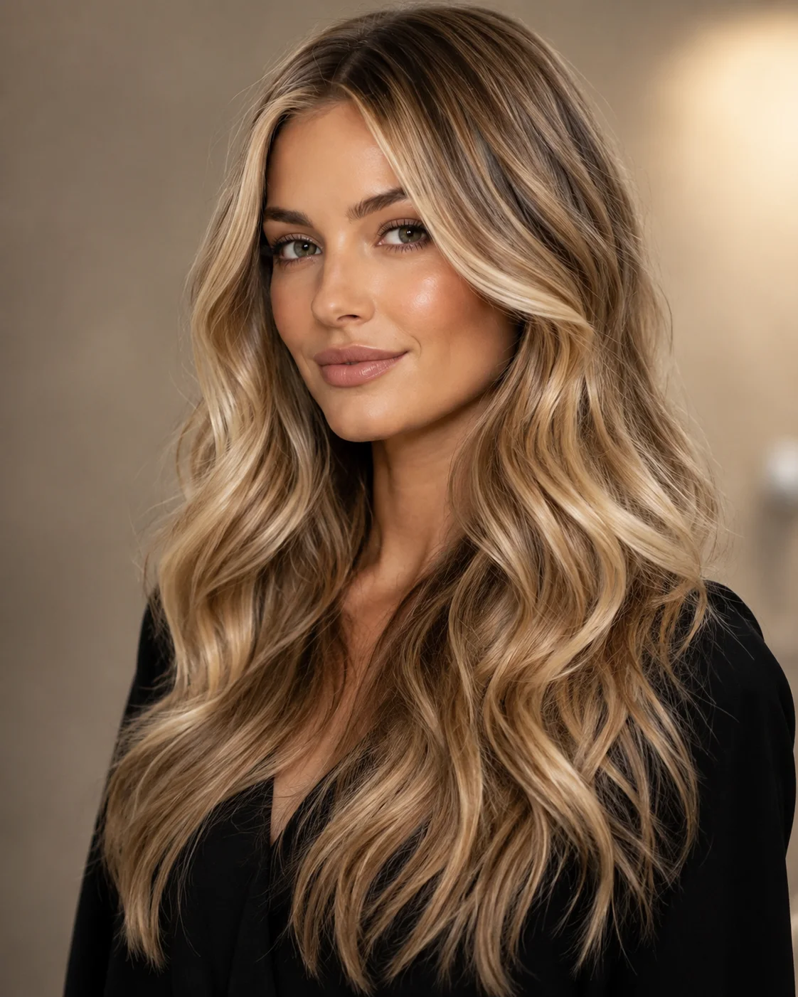 Dimensional blonde waves with luminous shine