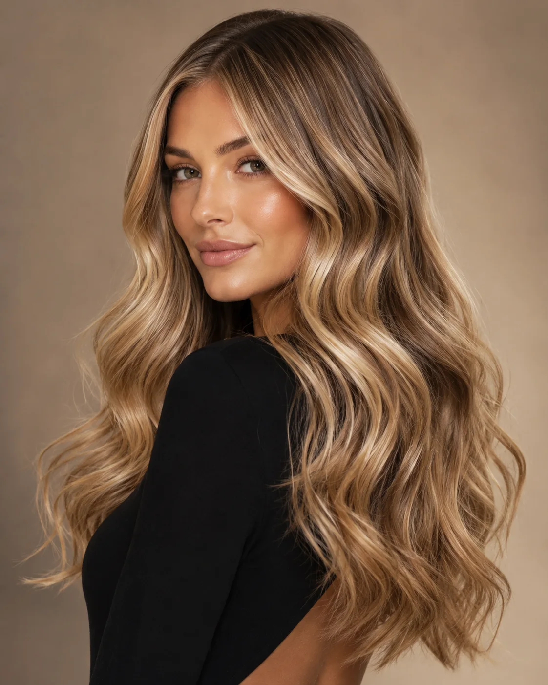 Salon client with dimensional highlighted hair